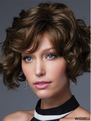 Brown 10 inch With Bangs Chin Length Incredible Monofilament Wigs