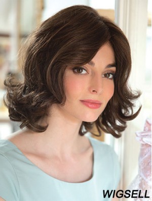 Brown 12 inch With Bangs Chin Length Affordable Monofilament Wigs