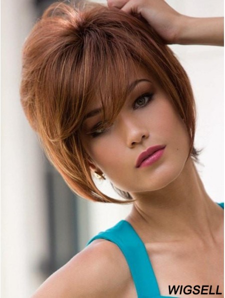 With Bangs Auburn Straight 9 inch Short Synthetic Wigs