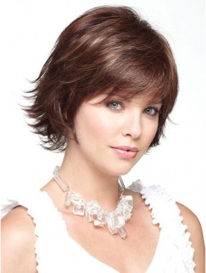 Monofilament Brown 10 inch Short With Bangs Heat Friendly Wigs