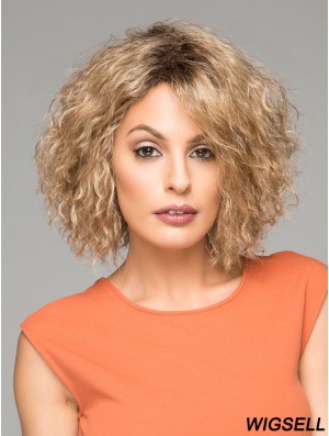 Short Curly Synthetic Wigs Chin Length Blonde Color Curly Style