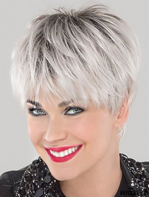 Durable Cropped Straight White 4 inch Lace Cap Wigs