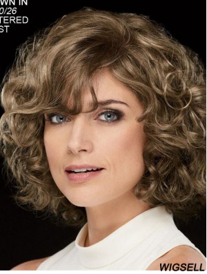 Curly Brown Chin Length 10 inch Stylish Classic Wigs
