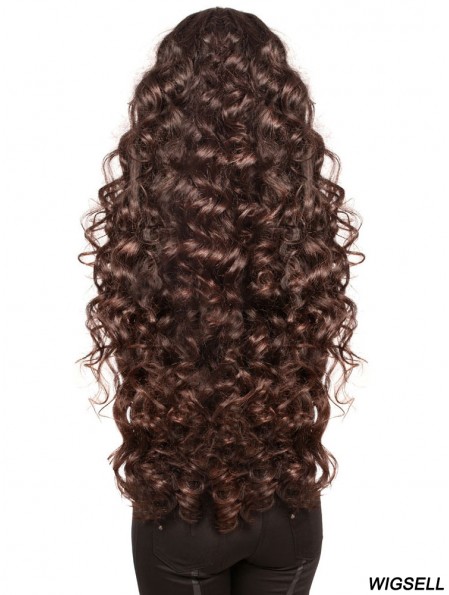 Long With Bangs Curly Brown Fashionable Synthetic Wigs