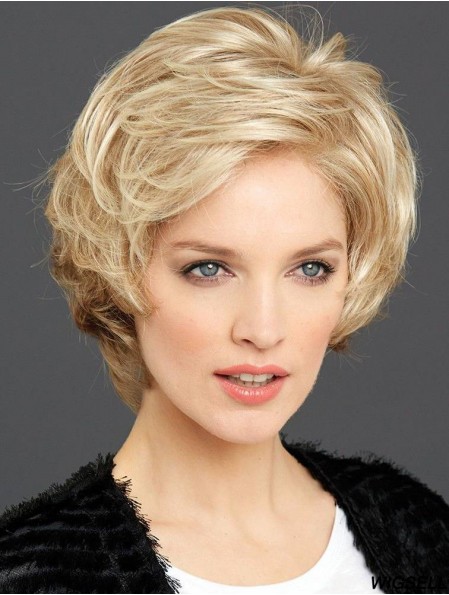 Short Wavy Layered Blonde High Quality 100% Hand-tied Wigs