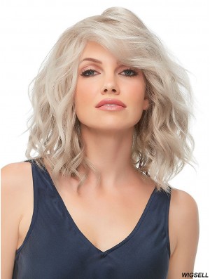 100% Hand-tied 12 inch Wavy Blonde With Bangs Wig