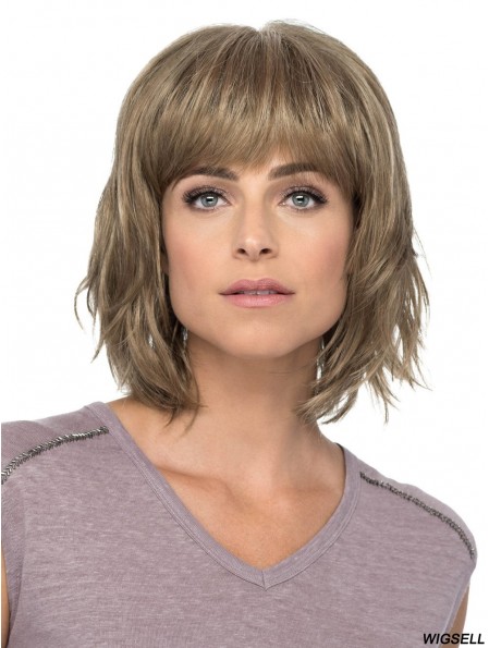 Monofilament 12 inch Wavy Blonde With Bangs Cheap Wigs