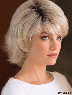 Capless 8 inch Wavy Blonde With Bangs Wigs For Women