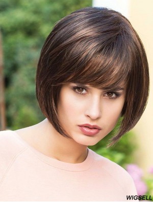 Chin Length Black Ideal 8 inch Straight Bob Wigs