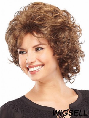 Synthetic Classic Wigs Layered Cut Curly Style Chin Length Auburn Color