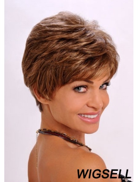 Synthetic Hair Wavy Style Auburn Color Cropped Length