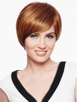 With Bangs Copper Straight 6 inch Wefted Wigs