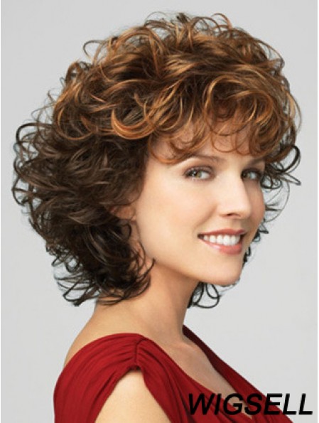 Classic Ladies Wig With Bangs Lace Front Curly Style Chin Length