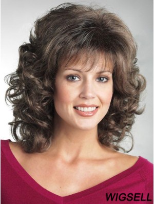Wigs For The Elderly Lady With Bangs Curly Style Shoulder Length