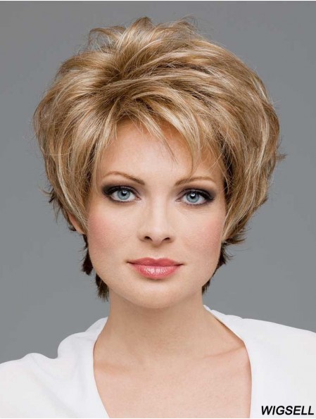 Cheap Synthetic Lace Wigs In Blonde Color Short Length Wavy Style