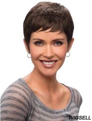 Buy Synthetic Lace Wigs UK Cropped Length Brown Color Straight Style