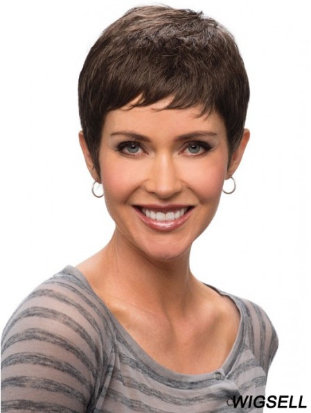 Buy Synthetic Lace Wigs UK Cropped Length Brown Color Straight Style