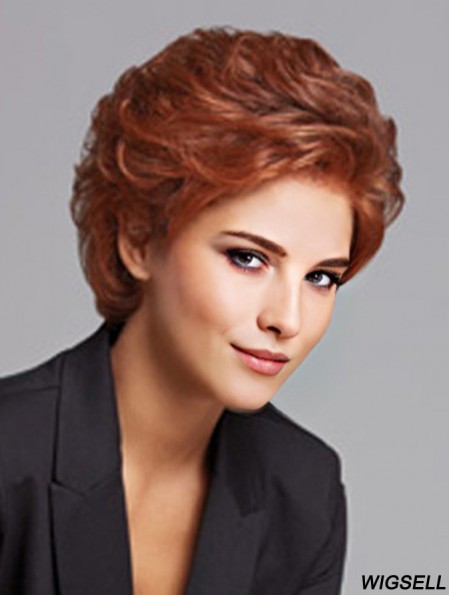 Synthetic Lace Front Wig Layered Cut Auburn Color Chin Length