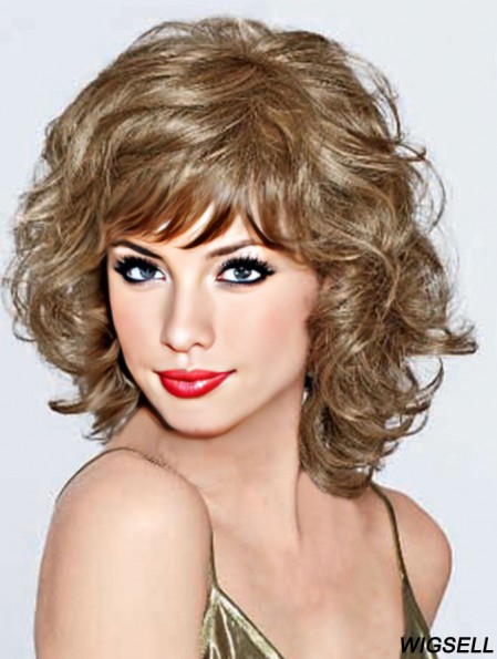 UK Synthetic Lace Front With Bangs Monofilament Curly Style