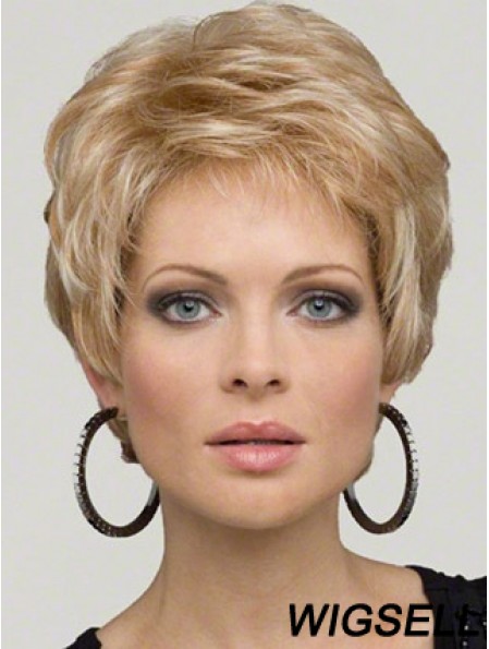 Lace Wig Synthetic Hair Boycuts Short Length Wavy Style Blonde Color