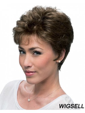 Cheap Brown Cropped Layered Curly Glueless Lace Front Wigs