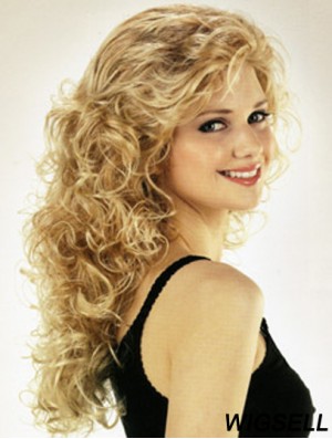 Ideal Blonde Curly With Bangs Long Wigs