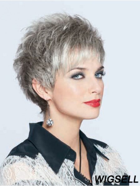 Synthetic Top Cropped Straight Grey Wigs