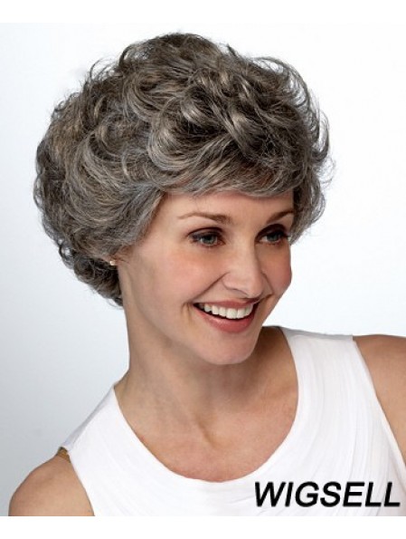 Synthetic Short Curly Lace Front Elderly Lady Wigs