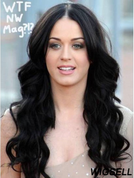 Long Wavy Without Bangs Black Good 100% Hand-tied Wigs