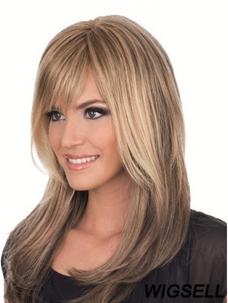 Long Brown With Bangs Straight Comfortable Full Lace Wigs