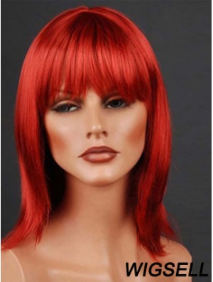 Synthetic Lacefront Wig Monofilament Straight Style Red Color With Bangs