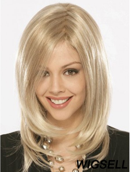 Shoulder Length Without Bangs Straight Blonde Flexibility Synthetic Wigs