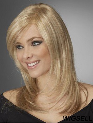 Best Comfortable Synthetic Wigs With Bangs Monofilament Blonde Color Wavy Style