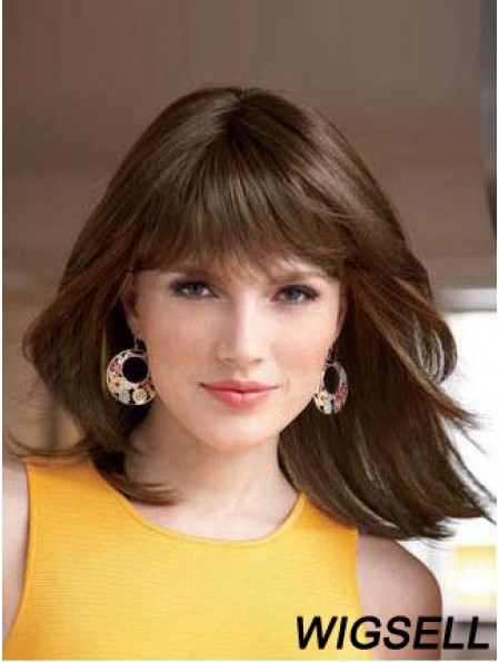 Straight With Bangs Shoulder Length Auburn Style Lace Front Wigs