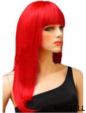 Synthetic Red Hair Wig With Bangs Long Length Straight Style