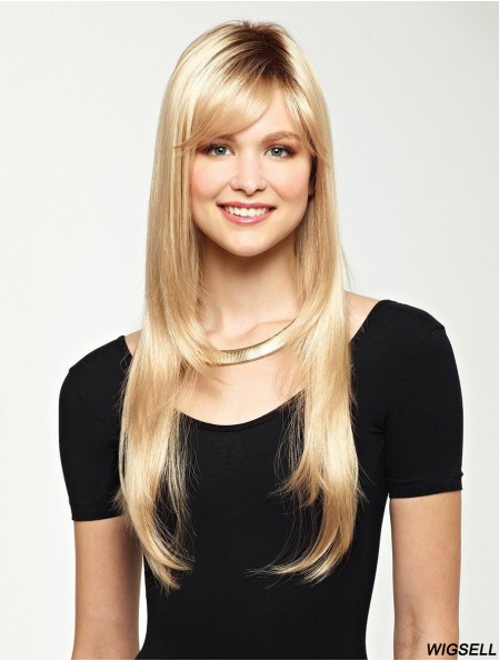 Long With Bangs Straight Blonde Affordable Synthetic Wigs