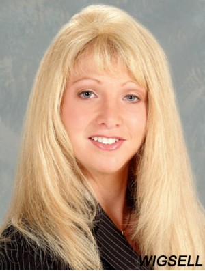 Durable Blonde Straight With Bangs Long Wigs