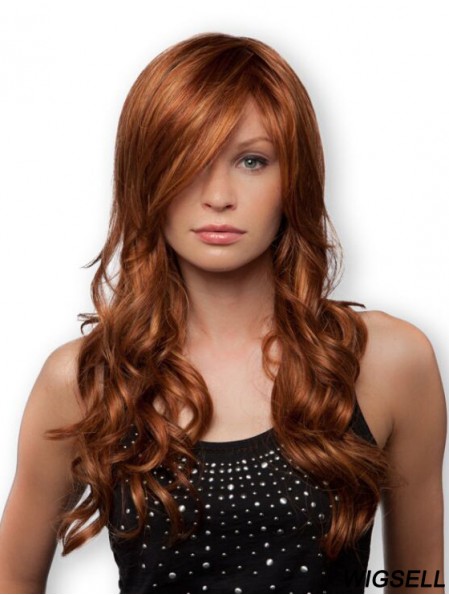 Synthetic Fibre Blonde Curly Wig With Bangs Monofilament Long Length