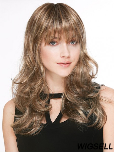 Trendy Blonde Wavy With Bangs Long Wigs