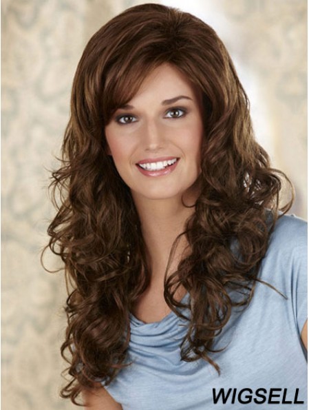 Curly With Bangs Long Brown Online Lace Front Wigs