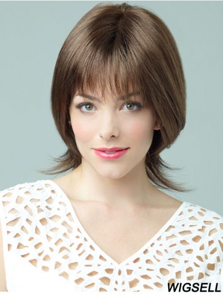 Brown Chin Length Wavy With Bangs 10 inch New Medium Wigs