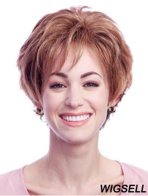 Stylish Auburn Short Layered Wavy Glueless Lace Front Wigs