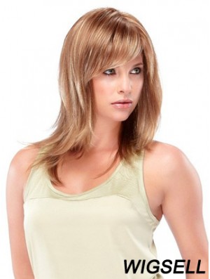 Blonde Shoulder Length Straight With Bangs Trendy Medium Wigs