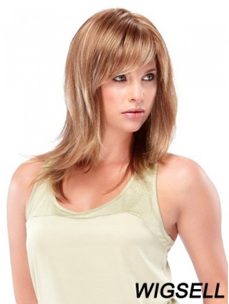 Blonde Shoulder Length Straight With Bangs Trendy Medium Wigs