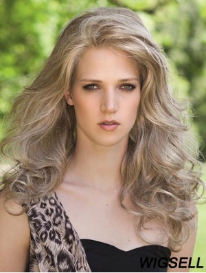 Designed Blonde Long Without Bangs Wavy Glueless Lace Front Wigs