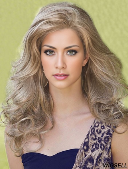 Designed Blonde Long Without Bangs Wavy Glueless Lace Front Wigs
