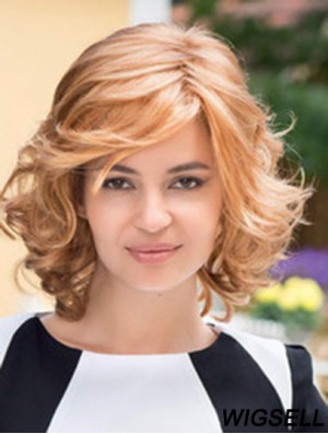 High Quality Blonde Chin Length Layered Wavy Glueless Lace Front Wigs