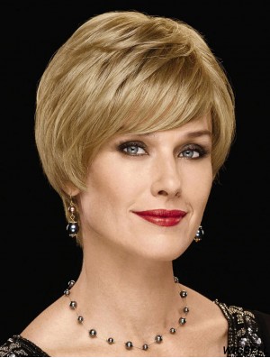 Synthetic Wig Shop UK With Bangs Chin Length Blonde Color