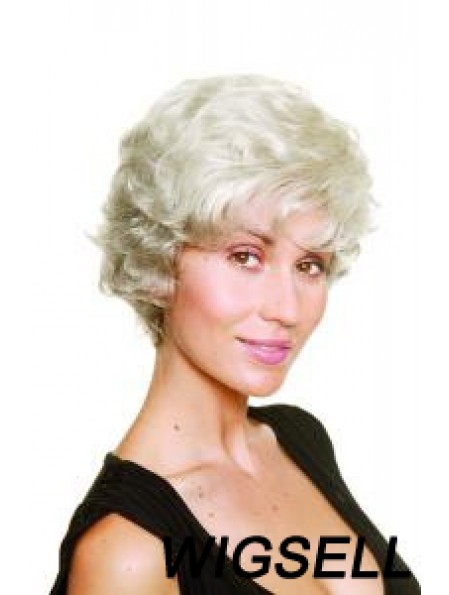 Synthetic Chin Length Wavy Capless Elderly Lady Wigs