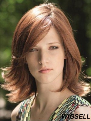 Fabulous Brown Shoulder Length With Bangs Straight Glueless Lace Front Wigs